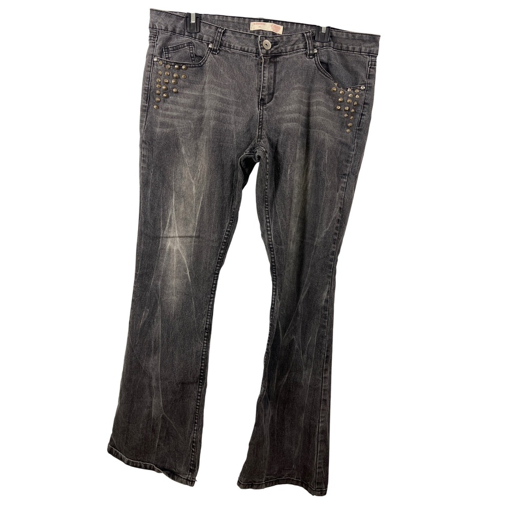 Vintage Studded Black Denim Jeans Straight Leg Punk Emo Cyber Y2K Grunge 90s